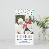 応援メリークリスマス金ゴールドブルー紙吹雪写真 シーズンカード (スタンド正面)