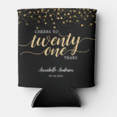 応援モダンから金ゴールドブラック紙吹雪21st誕生日 缶クーラー (正面)