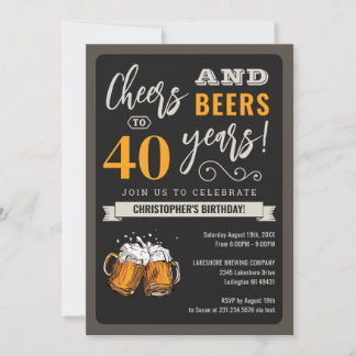応援モダンとビール40th誕生日招待状 招待状