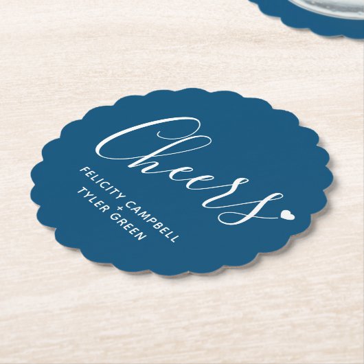 応援モダンな青および白いのハートの原稿のコースター ペーパーコースター (アングル)