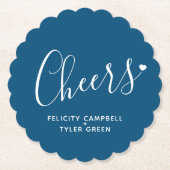 応援モダンな青および白いのハートの原稿のコースター ペーパーコースター (正面)