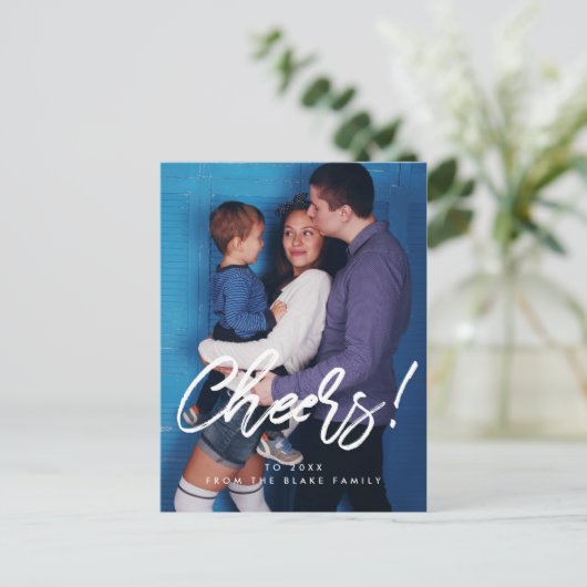 応援モダンの年末年始の家族の写真 ポストカード (スタンド正面)