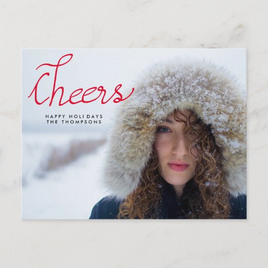 応援モダンの赤い手書きの写真 ポストカード (正面)