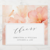 応援モダンウォーターカラーピーチ結婚フラワー スパークリングワインラベル (シングルラベル)