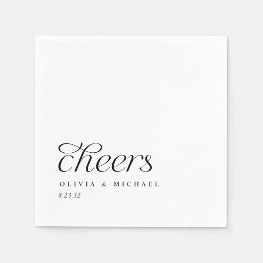 応援モダンエレガントシンプルズブラック&ホワイト結婚ズ スタンダードカクテルナプキン (正面)