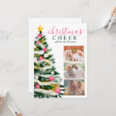 応援モダンクリスマスツリーの水色3枚の写真 カード (正面/裏面インサイチュ)