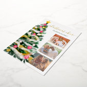 応援モダンクリスマスツリーの水色3枚の写真 箔シーズンカード (回転した状態)