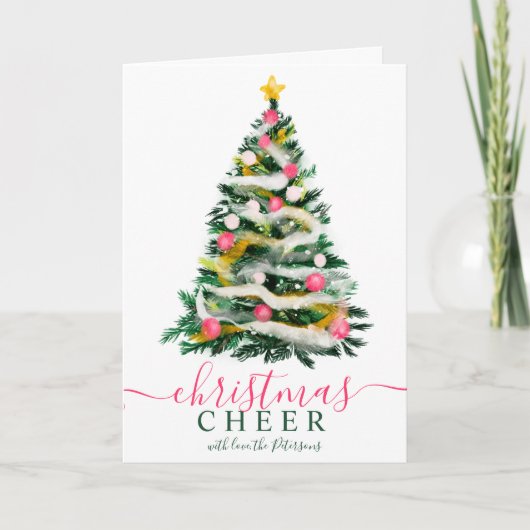 応援モダンクリスマスツリーの水色7枚の写真 カード (正面)