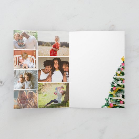 応援モダンクリスマスツリーの水色7枚の写真 カード (内部)