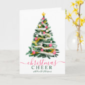 応援モダンクリスマスツリーの水色7枚の写真 カード (黄色い花)