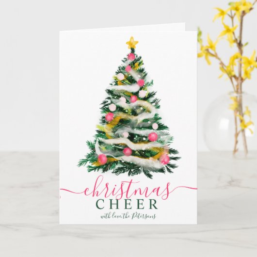 応援モダンクリスマスツリーの水色7枚の写真 カード (黄色い花)