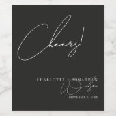 応援モダンミニマリスト黒い結婚披露宴 ワインラベル (シングルラベル)