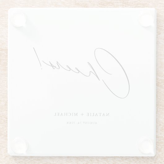 応援モダンユニークパーソナライズされたカスタム結婚式 ガラスコースター (裏面)