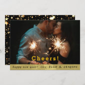 応援モダン写真と金ゴールド縁ど新年 シーズンカード (正面/裏面)