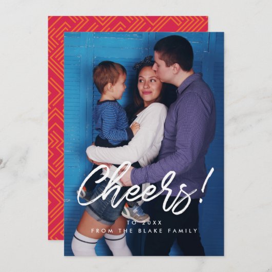 応援モダン年始の家族の写真カード シーズンカード (正面/裏面)
