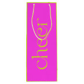 応援モダン明るい赤紫色ピンクとグリーン ワインギフトバッグ (裏面)