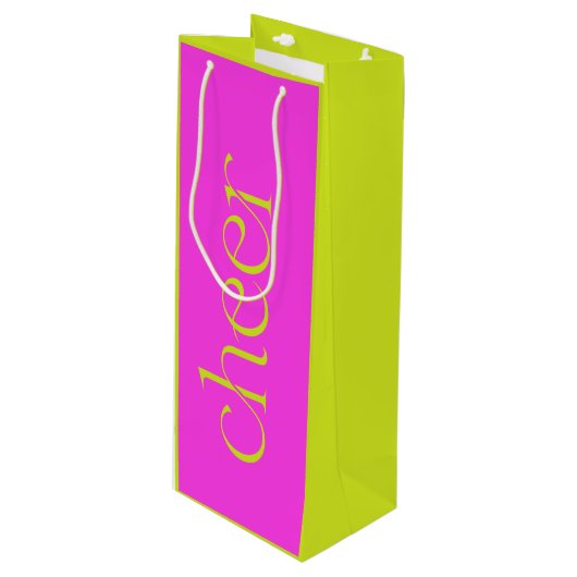 応援モダン明るい赤紫色ピンクとグリーン ワインギフトバッグ (正面アングル)