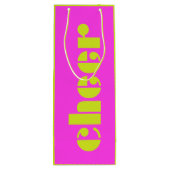 応援モダン明るい赤紫色ピンクと明るいグリーン ワインギフトバッグ (裏面)