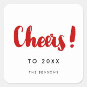 応援モダン赤と白年始の家族 スクエアシール (正面)