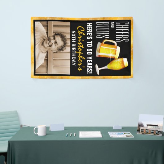 応援モダン&ビアーフォトバースデーパーティードア 横断幕 (トレードショー)