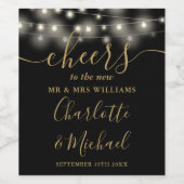 応援ライト夫妻ブラック金ゴールドズ結婚 ワインラベル (シングルラベル)