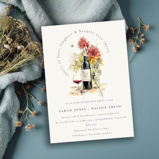 応援ラブワインレッドイエローフローラ婚約 招待状