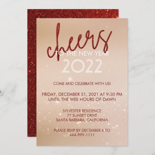 応援レッドグリッター新年パーティの招待状 (正面/裏面)