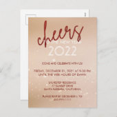 応援レッドグリッター新年パーティの招待状 シーズンポストカード (正面/裏面)