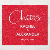 応援レッドグリッター結婚のワきらめくインラベル スパークリングワインラベル (シングルラベル)