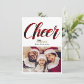 応援レッドプレイドクリスマスホリデーフォトカード 招待状 (スタンド正面)