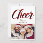 応援レッドプレイドクリスマスホリデーフォトカード 招待状 (正面)