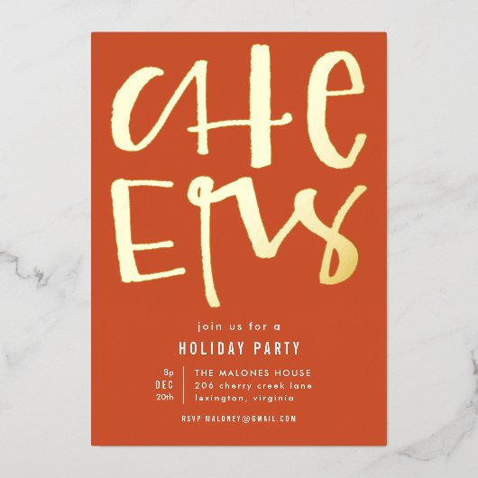 応援レッドホリデーパーティゴールドフォイル招待状 箔シーズンカード (正面)