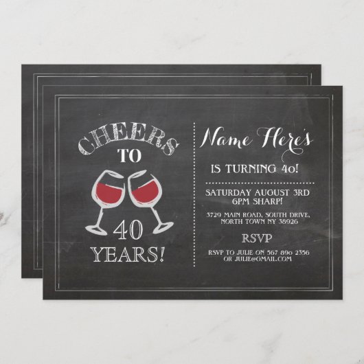 応援レッドワイン誕生日ドリンクチョーク招待状 招待状 (正面/裏面)