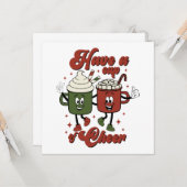 応援レトロクリスマスコアコーヒーを飲む カード (正面/裏面インサイチュ)