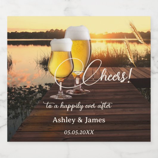 応援ロマンチックな夕日が楽しく過ぎ去る結婚と ビールラベル (シングルラベル)