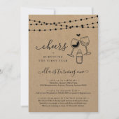 応援ワインおもしろいの最初の誕生日パーティーの招待 招待状 (正面)