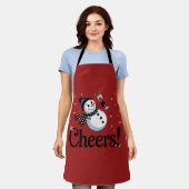 応援ワインクリスマス雪だるまクリスマス飲む冬 エプロン (着用した状態)