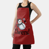 応援ワインクリスマス雪だるまクリスマス飲む冬 エプロン (インサイチュ)