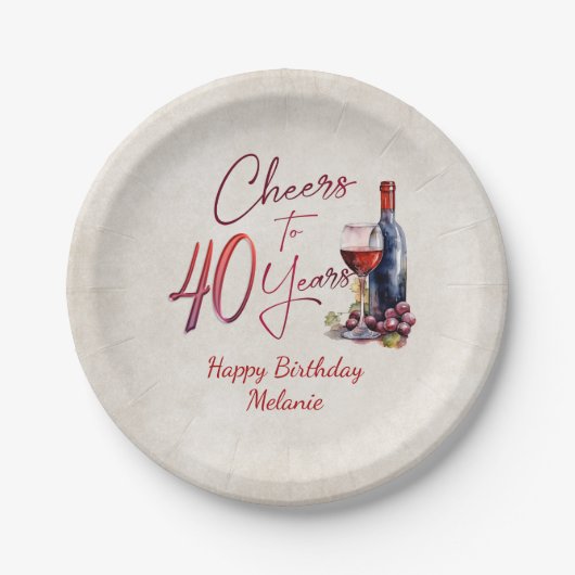 応援ワイン40歳の誕生日 ペーパープレート (正面)