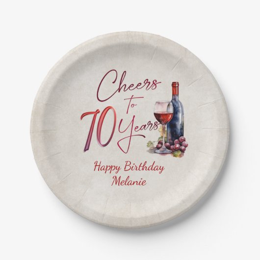応援ワイン70誕生日 ペーパープレート (正面)