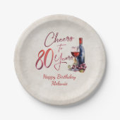 応援ワイン80誕生日 ペーパープレート (正面)