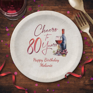 応援ワイン80誕生日 ペーパープレート