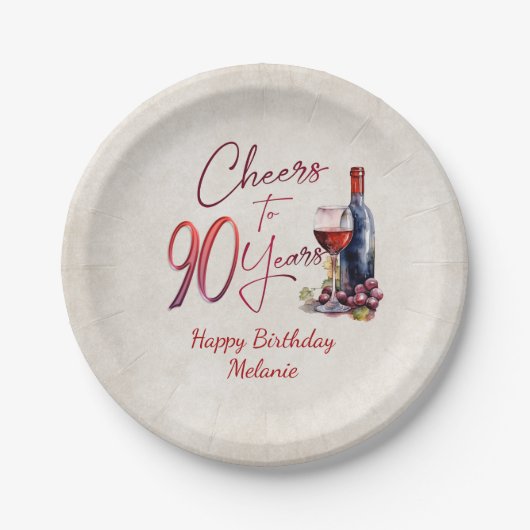 応援ワイン90誕生日 ペーパープレート (正面)