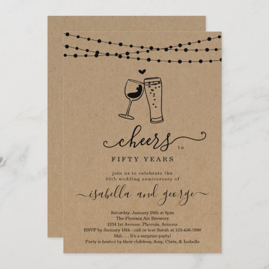 応援ワイン&ビール記念日パーティー – 任意の年 招待状 (正面/裏面)