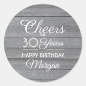 応援任意の年の誕生日パーティーグレイウッド素朴 ラウンドシール (正面)