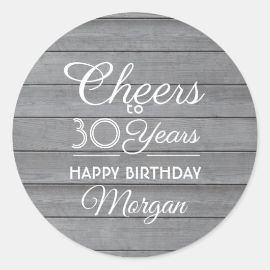 応援任意の年の誕生日パーティーグレイウッド素朴 ラウンドシール (正面)