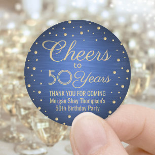 応援任意の年の誕生日モダンブルーと金ゴールド50th ラウンドシール
