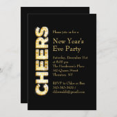 応援元旦パーティの招待状イン・ブラック 招待状 (正面/裏面)
