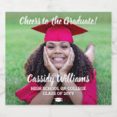 応援卒業1フォトホワイトエレガントスクリプト スパークリングワインラベル (シングルラベル)