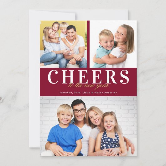 応援年末年始の赤と金ゴールドタイポグラフィ3枚 シーズンカード (正面)